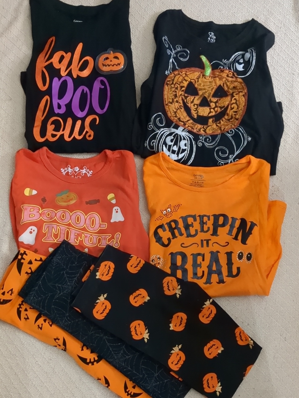 Kids Halloween Shirts & Leggings Set - Orange & Black